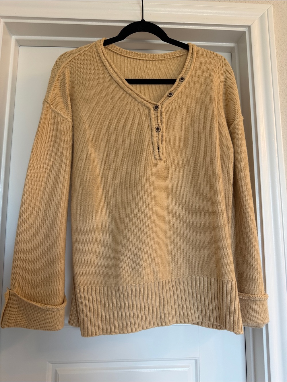 Amazon Women's V-Neck Henley Sweater in Cream
